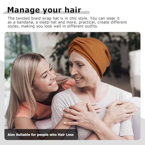 AQOKKA African Turban for Women Knotted Hair Wraps for Turban Head Scarf for Black Women Hair Cancer Chemo Headwear Cap - color: Twisted Braid: 1 Pack Brick Red