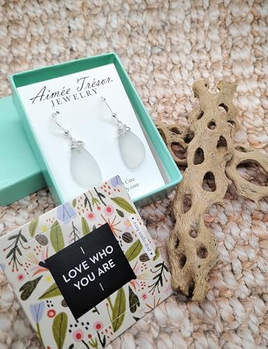 Popular Recycled Sea Glass Earrings on Sterling Silver Hooks - color: White 2