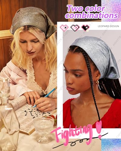 AWAYTR Y2K Hair Bandanas for Women Hair - 2Pcs Punk Head Wraps for Girls Hair Scarf Grunge Disco Head Cover - color: Shiny (Gold/Silver)