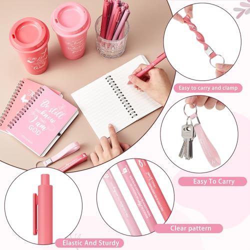 Skylety 12 Set/ 48 Pcs Christian Gifts for Women Men Religious Gift Set 16 oz Bible Scripture Cups with Lids Mini Spiral Notebooks Pens Keychains for Mother Father Birthday(Pink Gradient) - color: Pink Gradient