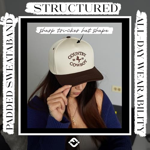 Funky Junque Vintage Canvas Snapback Hat - Adjustable 2 Tone Cap for Men Women - Put It On My, Cowboy, Girl Dad, Funny - color: Country Cowboy - Beige/Brown