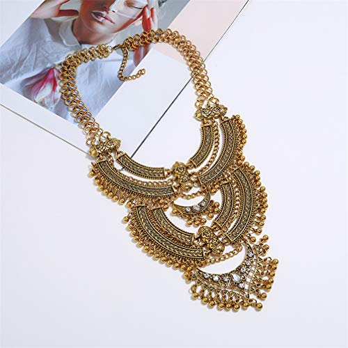 Vintage Multilayer Ethnic Tribal Statement Choker Necklace Bohemian Indian Turkish Jewelry for Women - color: Yellow-a