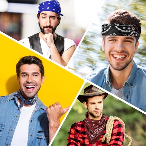 PLULON Bandanas for Men Women 4/12/24/30 Pack, Paisley Pattern Bandana Bulk Headbands Handkerchief Face Mask 100% Polyester - color: 4 Colors