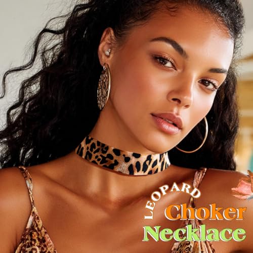 JEAIRTS Leopard Choker Necklace Fashion Animal Print Collar Jewelry for Women