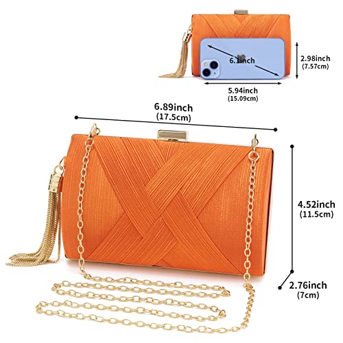 Women Clutch Bag Evening bag Fringed Evening Handbag,Lady Party Wedding Clutch Purse Chain Shoulder Cross Body Bag - color: Orange