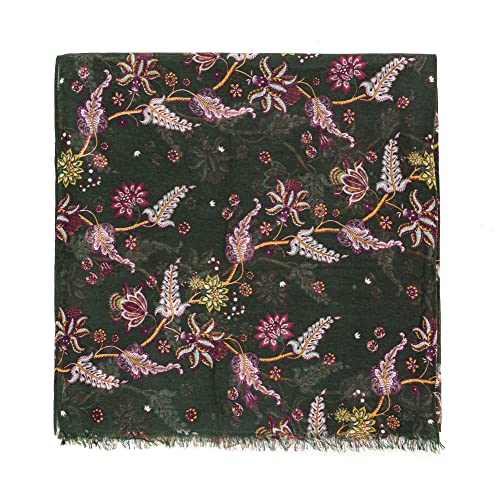 MELIFLUOS DESIGNED IN SPAIN Scarf for Women Lightweight Floral Flower Scarves for Summer Fall Shawl Wrap - color: Barcelona Collections 43 - Green Paisley Floral