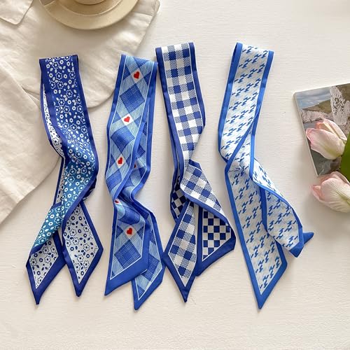 4/40 Pcs Hair Scarf for Women, 35"x2.36" Lightweight Silk Headband, Purse & Bag Scarves Gift Collection - color: Klein Blue