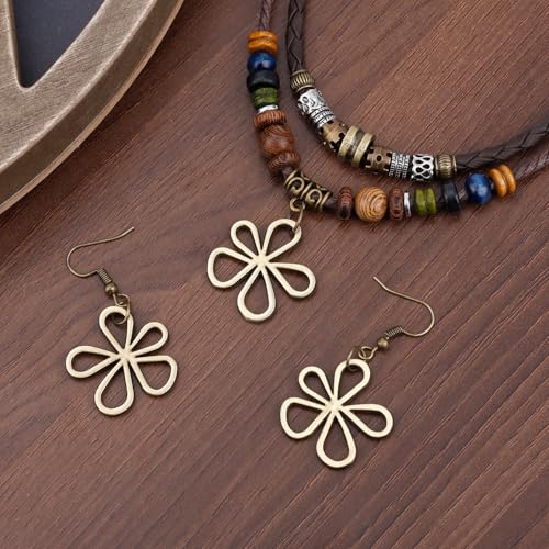 Mikovivi Multi-Layer Wood Bead Necklace with Hollow Flower Earrings, Boho Hippie Necklaces Unisex Bohemian Jewelry for Men Women - style: style 2