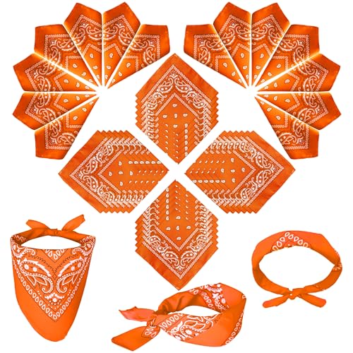 ILHSTY 60 Pcs Women Men Paisley Bandanas Bulk Unisex Bandanas Head Cowboy Scarf Necktie handkerchief Party Supplies - color: Orange