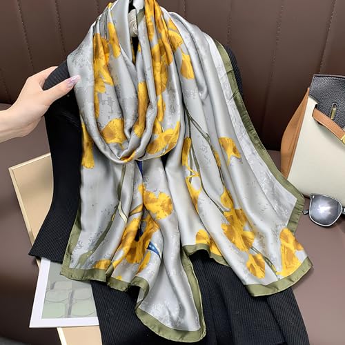 vimate 100% Large Silk Feeling Scarf-Women's Fashion Long Mulberry Silk Satin Neck Scarf Sunscreen Shawl Wrap Headscarf - color: Style 14
