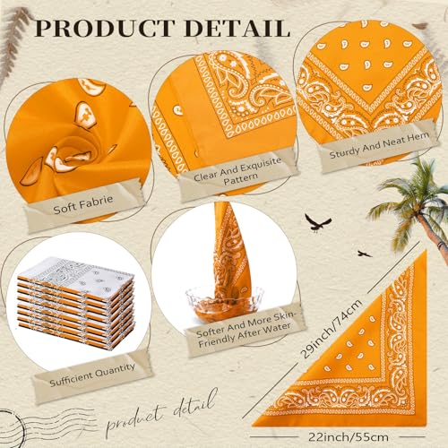 Suhine 24 Pcs Bandanas Bulk for Women Men 22 x 22 Inch Paisley Outdoor Headband Cowboy Handkerchief Summer - color: Black, Orange, White