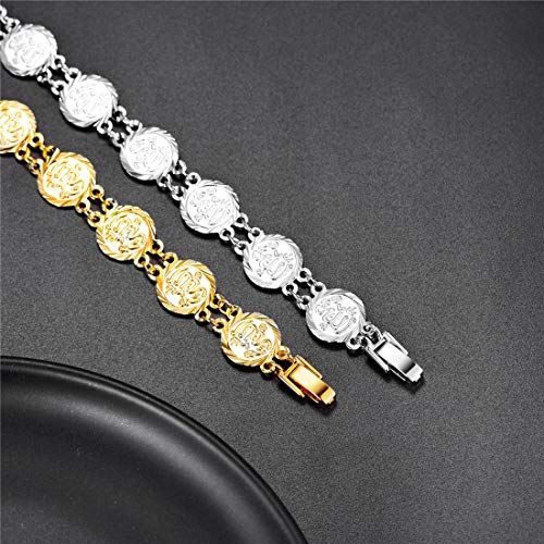 U7 Allah Necklace for Women/Men, 18K Gold Plated Square/Oval/Coin/Heart/Crescent Moon Islamic Pendant Necklace Muslim Jewelry with Chain - color: 06.Coin Bracelet Platinum