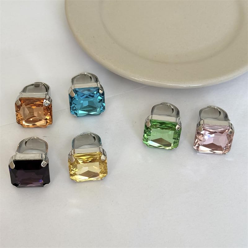 Square Large Rhinestone Exaggerated Statement Ring for Women Sparkling Thick Chunky Geometric Big Crystal Stone Finger Knuckle Band Rings Open Adjustable Wedding Brides Cocktail Prom Party Jewelry - color: Pink