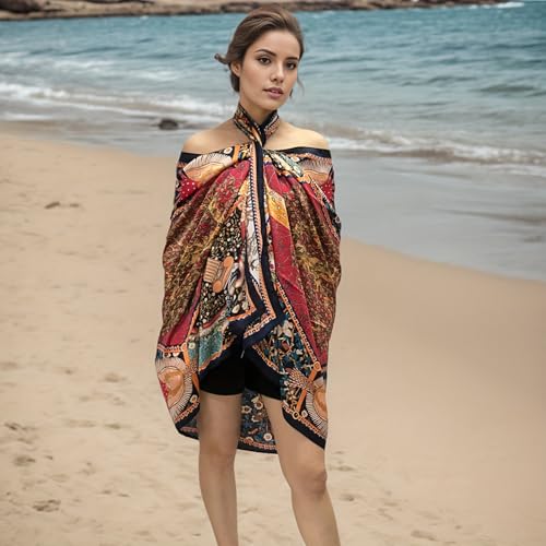 vimate 100% Large Silk Feeling Scarf-Women's Fashion Long Mulberry Silk Satin Neck Scarf Sunscreen Shawl Wrap Headscarf - color: Style 02
