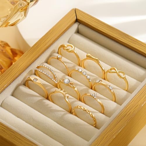FAXHION 24-60 Pcs Gold Stackable Rings for Women, Knuckle Rings Chunky Gold Ring Set Dainty Stacking Cute Rings, Multiple Sizes Cute Jewelry Set Gift - style: Gold-30 pcs