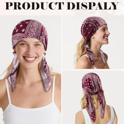 Ababalaya Chemo Headwear for Women Softer Headcover with Longer Tails, Breathable Skull Cap Non-Slip Sleep Beanie - color: Redpaisley