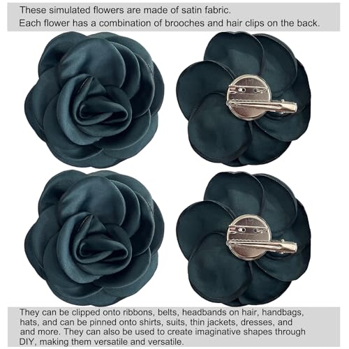 Sanrich Women's Brooches 4pcs Rose Flower Hair Clip Mexican Hair Flowers Clips Hairpin Brooch Tea Party Hats Headpieces (blackish green) - color: blackish green