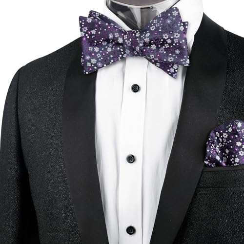 Alizeal Mens 2pcs Classic Floral Pattern Self-tied Bow Tie and Handkerchief Set - color: 045-dark Purple