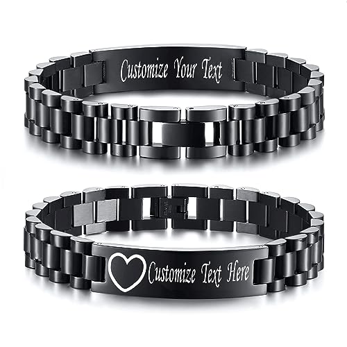 Custom Mens Bracelet Personalized Watch Band Engraved Name Bracelets for Men Customized ID Cuff Wristband Gift for Dad Husband - style: Black - 1.5cm_new