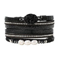 Artilady Leather Wrap Bracelets for Women - Pearl Bracelets Handmade Clasp Bangle Bracelet with Beads Jewelry Gift for Women and Mother - style: So She Did, Black