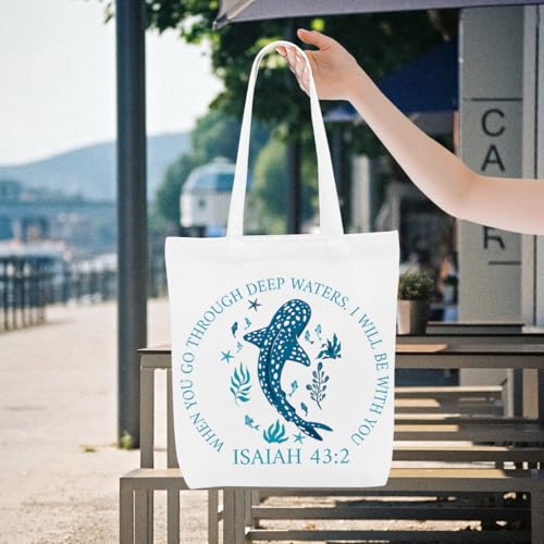 Floral Beach Whale Shark Gifts Jellyfish Christian Canvas Tote Bag for Work Totes for Women Christmas Bible - color: Isaiah02 180