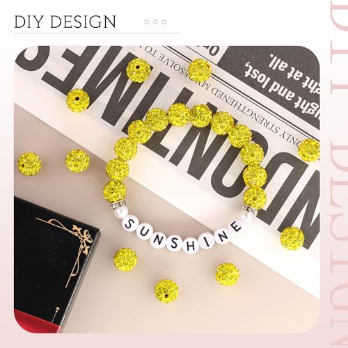 100 pcs 10mm Rhinestone Beads for Jewelry Making, Yellow Shiny Round Shamballa Disco Beads Bulk, Sparkle Crystal Clay Christmas for Bracelet Baseball Necklace Earring Crafting and DIY - color: Citrine, size: 10mm/100pcs
