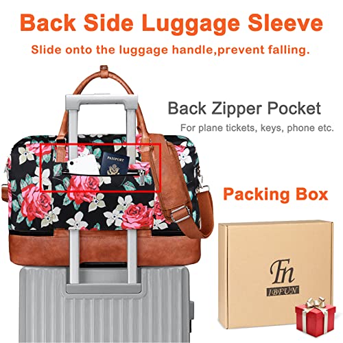 IBFUN Weekender Bags for Women, 21" Weekender Travel Bag, Travel Duffle Bag with Shoe Compartment Carry on Overnight Duffel Bag for Weekend Travel Business Trip, 3PCS - color: C1-Flower