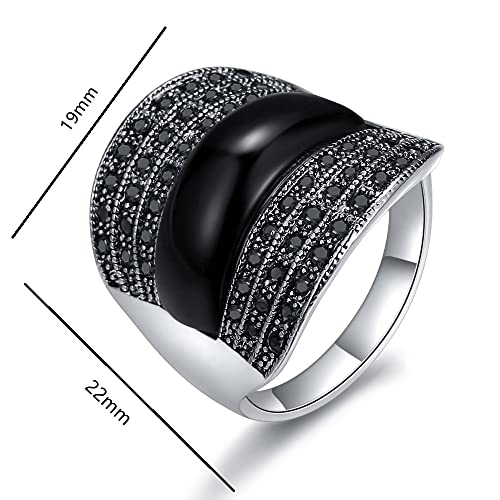 Women's Vintage Green Black Resin Marcasite Crystal Big Statement Cocktail Party Rings - color: Black