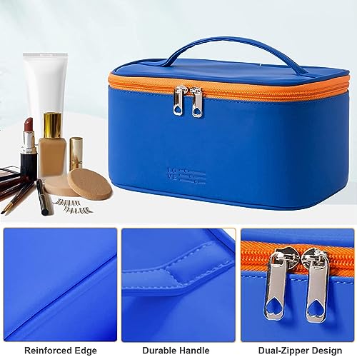 Meiyuuo Makeup Bag Large Cosmetic Bags for Women Girls Cute Travel Zipper Pouch Toiletry Organizer for Beauty Essentials Waterproof (Navy Blue) - color: Navy Blue