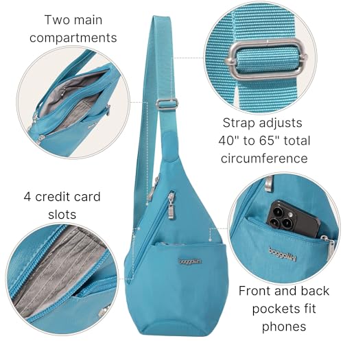 Baggallini Mini Sling - 12x7 Sling Crossbody Bag Backpack with Adjustable Shoulder Strap - color: Seaside Blue
