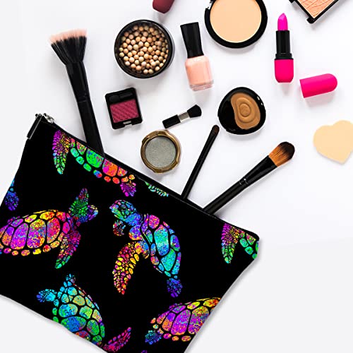 Small Makeup Bag for Purse Cute Canvas Waterproof Cosmetic Bags for Women Zipper Travel Toiletry Pouch-Rainbow Turtle Makeup Bags - color: Rainbow Turtle Makeup Bags