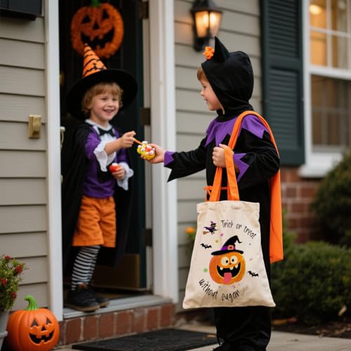 Kovewon Trick or Treat Bags Halloween Tote Bags for kids Halloween Treat Bags with handles Reusable Large Canvas Bucket for Candy - color: Halloween 2