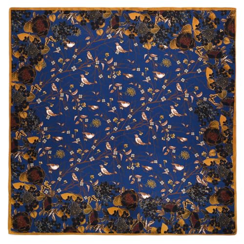 Stlvoll 100% Silk Head Scarf for Women - 27" Hair Scarves Satin Bandanas Square for Night Sleeping with Gift Packed - color: Navy Blue/Red/Bird