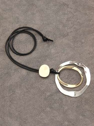 Bohemian Women's Leather Long Pendant Necklace Sweater necklace Adjustable Retro Woven Handmade Jewelry - color: Silver Double Loop