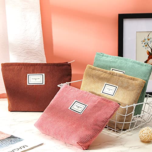 Sanwuta 4 Pack Velvet Makeup Bag Cosmetic Bag for Women Large Capacity Corduroy Pouch Zipper Canvas Travel Toiletry Purse Make up Organizer Case Accessories(Rainbow Color,Plaid) - color: Rainbow Color
