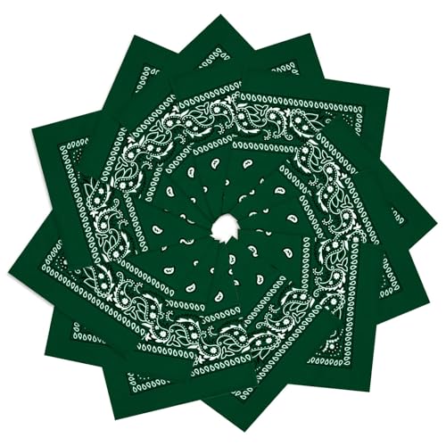 12 Pack Bandanas Unisex Paisley Cowboy Bandanas Bulk Multi Purpose Headband Scarf for Men Women Costume - color: Dark Green, style: Classic