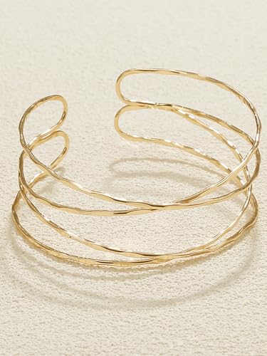 BROCC 4PCS Minimalist Gold Arm Cuff Bracelets, Adjustable Coil Armband Set Jewelry