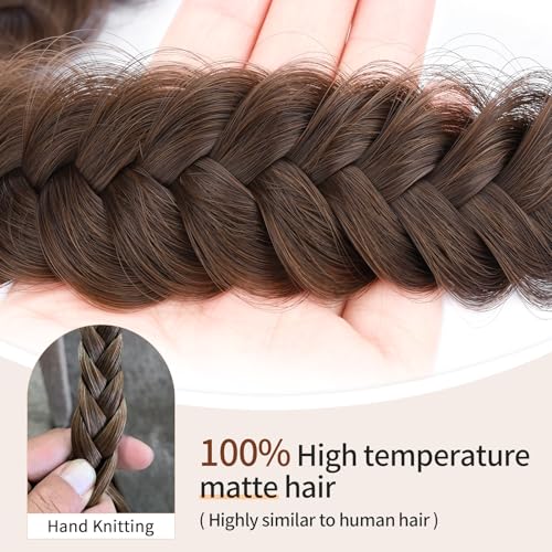 2PCs Braided Headband with teeth Handmade Messy Wide Synthetic Hair Elastic Stretch Fluffy Hairpiece for Brides (Chestnut) - color: Chestnut
