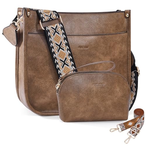 HKCLUF Crossbody Bag Purse for Women 2PCS/Set Leather Hobo Handbag Wallet Set With 2Adjustable Guitar Strap Shoulder Bag | Purse - color: A10-deepcoffee