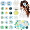 BBTO 21 Pcs Flower Hair Clip Rose Hair Clips Barrettes for Women Flower Accessories Boho Bride Claw Clip Hairpin Brooch Pin Headpiece for Wedding (Blue) - color: Blue