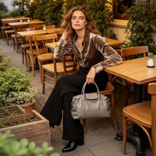 befen Vintage Genuine Leather Satchel Tote Bag for Women, Top Handle Handbags Leather Purse, Large Shoulder Crossbody Bags - color: Grey-taupe