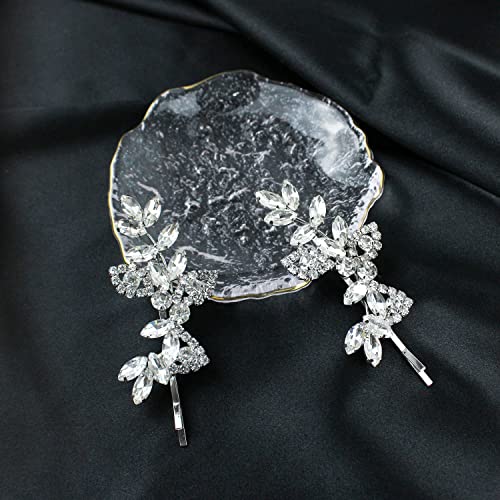 2 Pieces Rhinestone Bridal Hair Pins Leaf Bridal Wedding Hair Pins Crystal Hair Accessories Silver Rhinestone Jewelry Barrette for Brides Bridesmaids Flower Girls - color: Silver