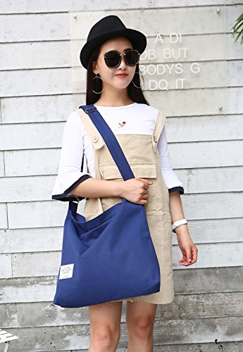 Covelin Women's Retro Large Size Canvas Shoulder Bag Hobo Crossbody Handbag Casual Tote - color: Blue