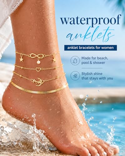 FASACCO 20Pcs Ankle Bracelets for Women Adjustable Beach Anklet Set Surfer Anklet Heart Star Turtle Infinite Anklets Foot Jewelry - color: gold tone