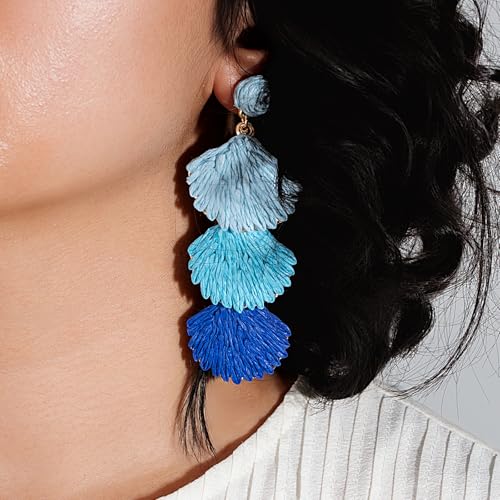 Boho Raffia Earrings Starfish Shell Seashell Dangle Drop Earrings Cute Statemnet Trendy Jewelry Summer Beach Outfits for Women - color: Blue, size: Shell