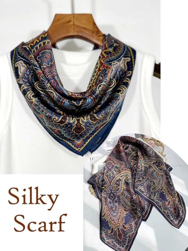 Silky Scarf for Women Lightweight Satin Bandanas Neck Hair Wrap For Sleeping Head Scarves 27.5" - color: A20 Paisley Pattern/27.5"