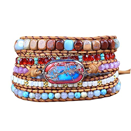 Women Wrap Bracelet Boho Natural Jasper Crystal Stone Beads Strand Bracelets - color: Emperor Stone