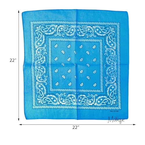 Motique Accessories Set of 3 Paisley Bandanas – 100% Cotton 22 Inch Head Scarf Neck Bandana Face Cover - color: Blue