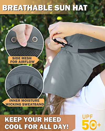 Tirrinia Wide Brim Sun Hat with Neck Flap for Men & Women, Breathable Hiking Fishing Safari Hat, Outdoor UV Protection Cap - color: # Dark Grey