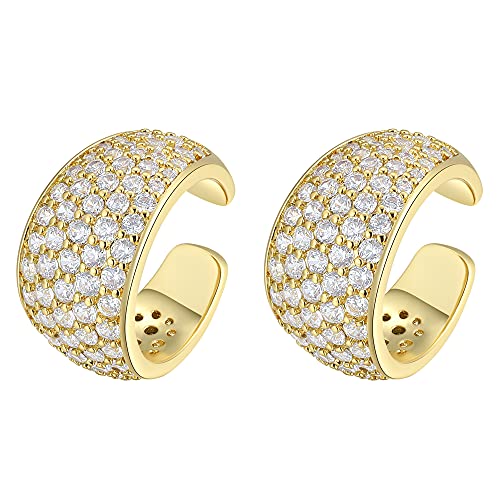 Thick Diamond Ear Cuff | Wide Gold Cuff No Piercing | Chunky Bold Cartilage Cuff Ear Wrap | CZ Hoop Earrings - style: 1 Pair 2 Cuffs